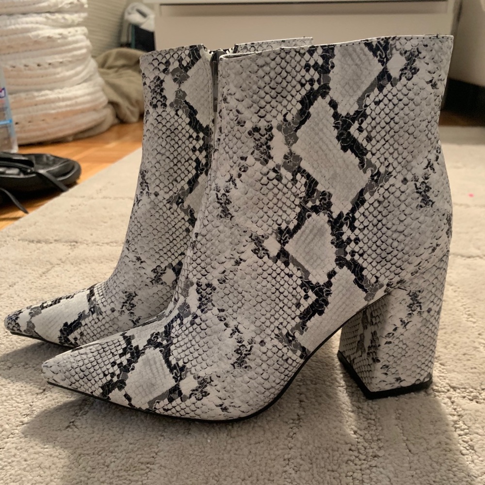 White snake skin booties from Australia
